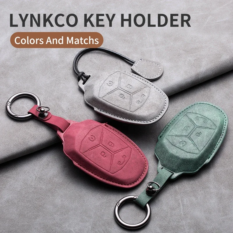 For LYNK&CO Car Key Case Cover 08 2022 2023 2024 LYNK CO 08 for LYNKCO 01 02 03 05 06 09 Suede Auto Key Fob Holder Keychain