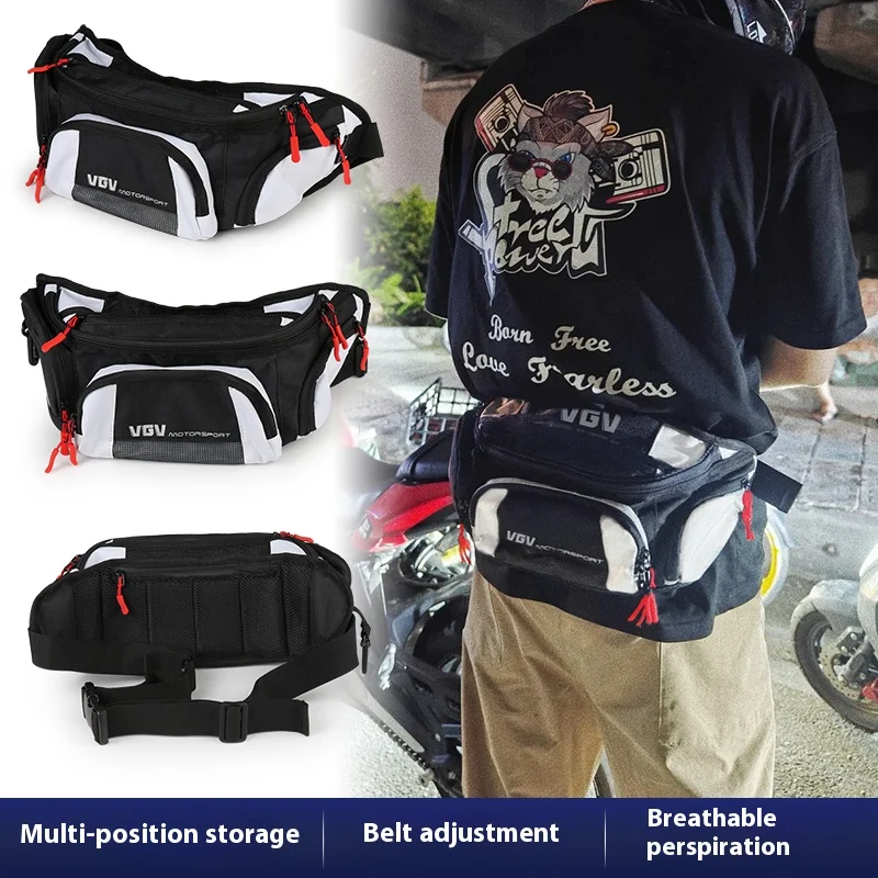 

VGV Large Capacity Waist Pack black white red color scheme Stylish handsome looking Unisex man women Available in all seasons