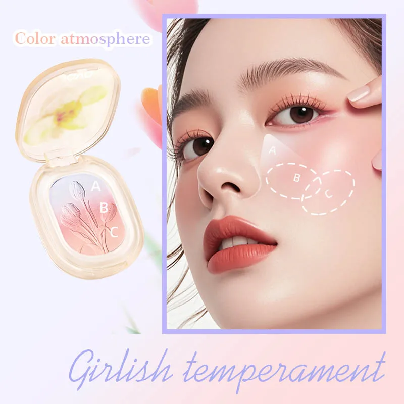 Blush gradiente multicolorido, paleta de blush vibrante, cores leves e misturáveis, três cores estão disponíveis, cosméticos faciais