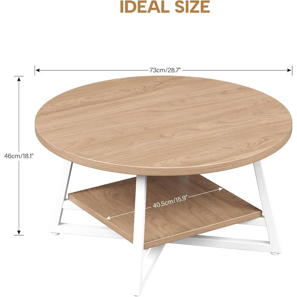 طاولة قهوة مستديرة مدمجة مع مساحة تخزين لغرفة المعيشة والمكتب المنزلي، تصميم خشبي حديث، مثالية للمساحات الصغيرة، سهلة الحمار #3