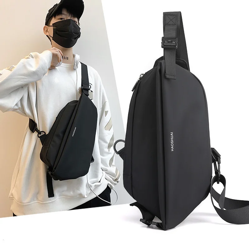 Haoshuai-Bolso de pecho para hombre, bandolera impermeable multifunción, de ocio, a la moda, nueva tendencia