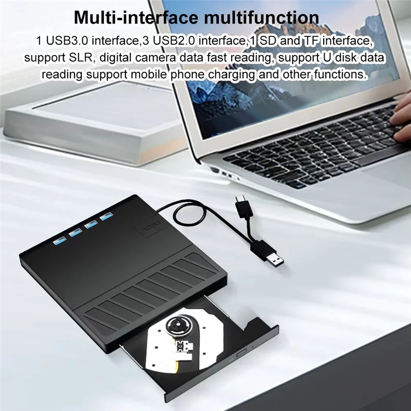 A76F-7-In-1 USB 3.0 Type C External CD DVD RW Optical Drive DVD Player Burner Reader For Windows XP/7/8/10/11 Laptop Desktop