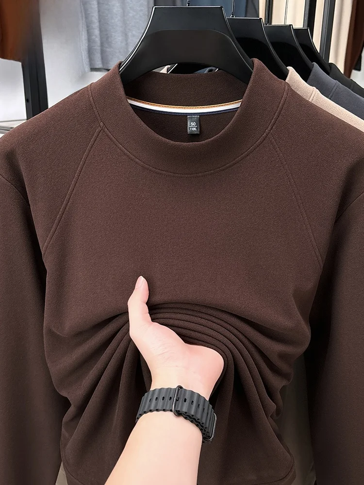 

Rn Men's Long Sve round Ne Fce Lined Base Layer irt Double Layer Warm Inner Wear for Autumn Winter Casual Faion