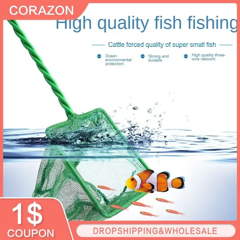 Long Handle Square Fish Net Portable Aquarium Accessories Fish Tank Landing Net Fishing Net Fish Floating Objects Cleaning Tool