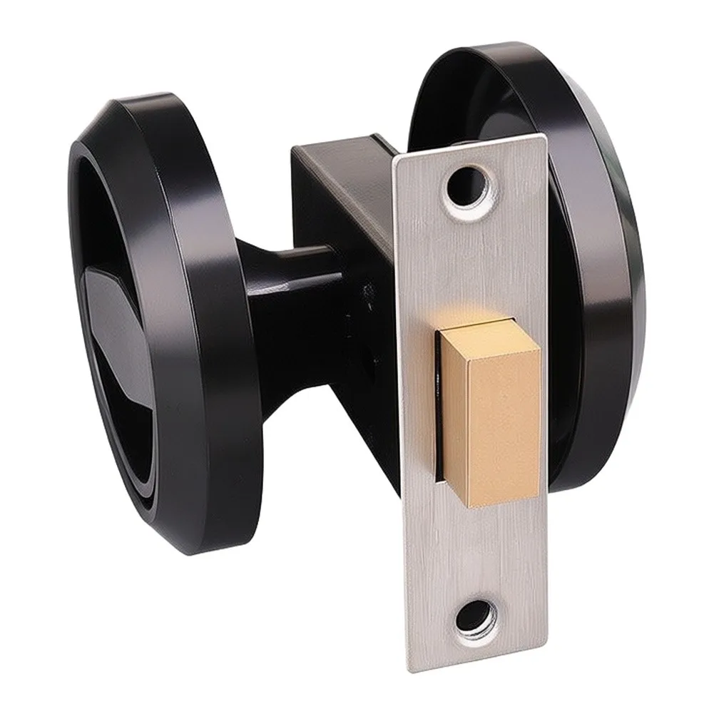 Pocket Door for Lock Kit with 2 Black Flush Handles 1 Privacy Lock Body 1 Strike Plate and Full Hardware Set for DIY Setup