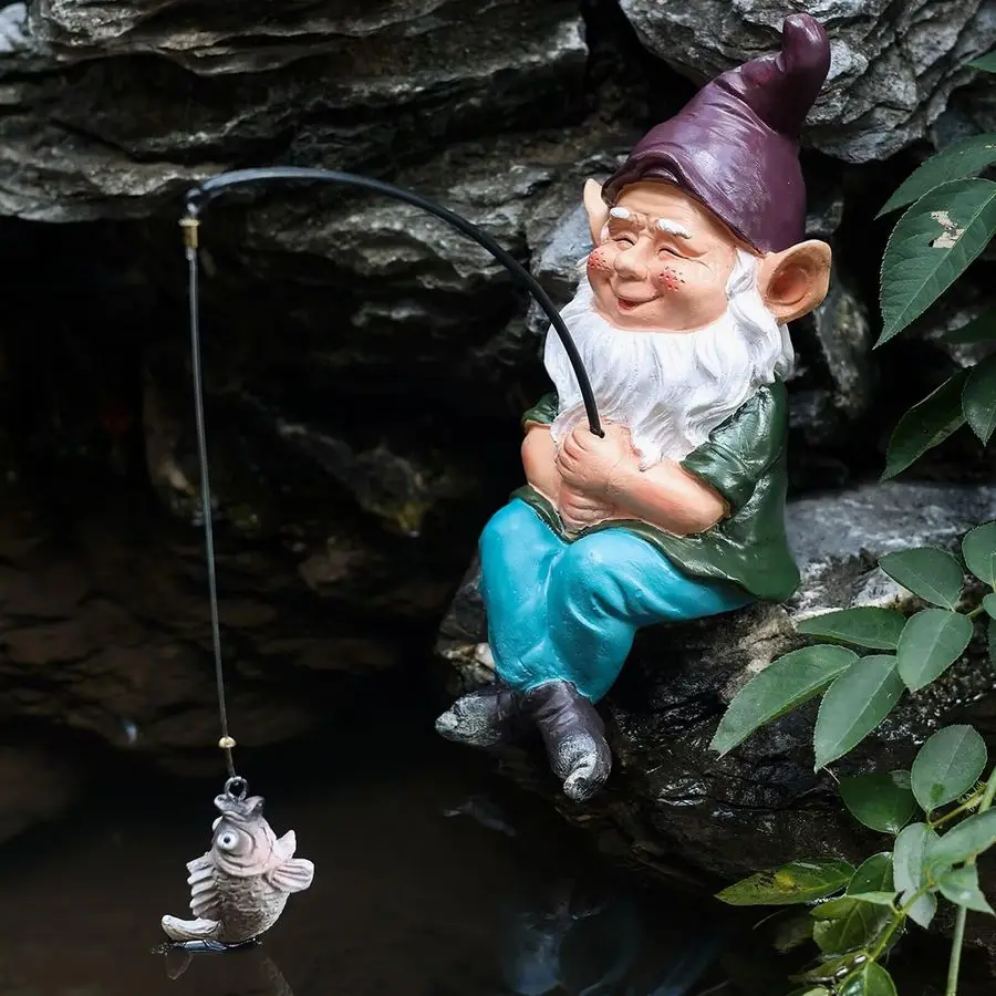 

Gnomes Outdoor Statue, Gnome Decorations for Yard 9.7 Fishing Gnome Statue Outdoor Garden Decor, Fishing Guy for Waterfalls or K