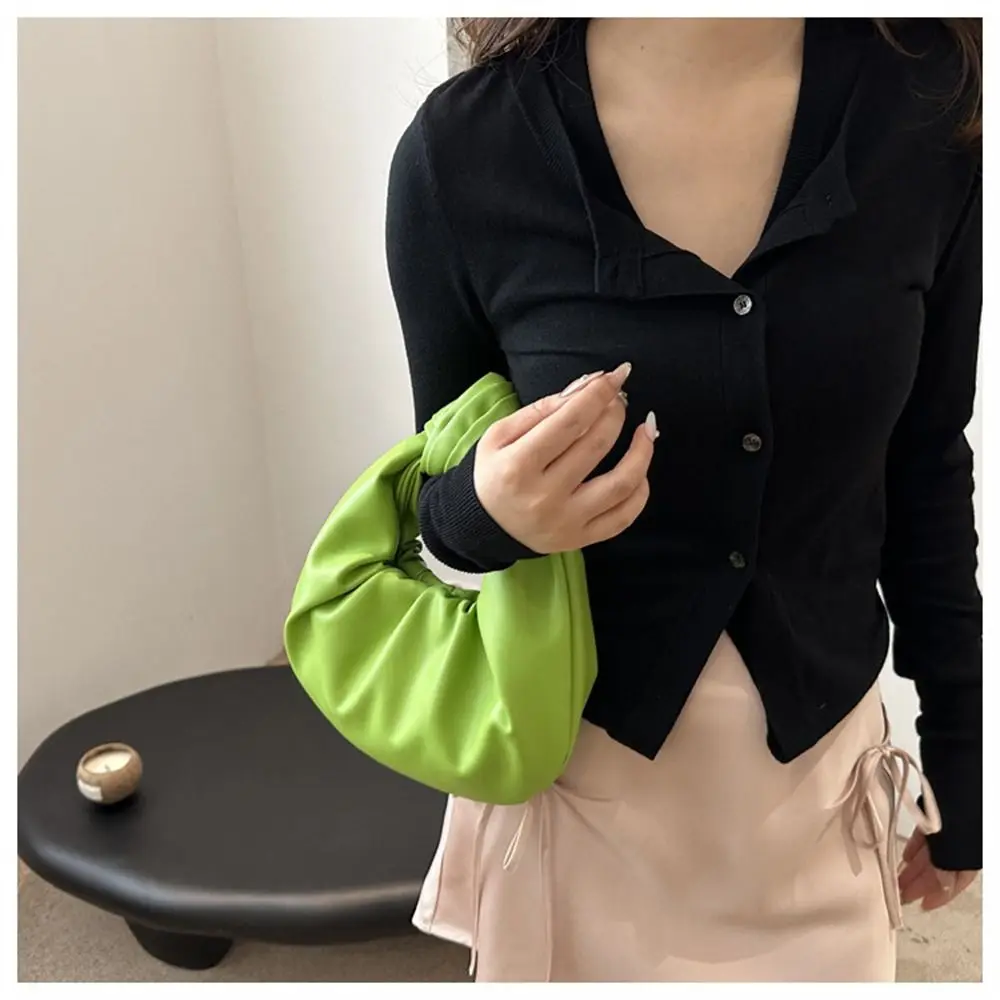 Fashion Simple PU Leather Shoulder Bags Lightweight Solid Color Totes Large Capacity Underarm Bags Women Girls Handbags