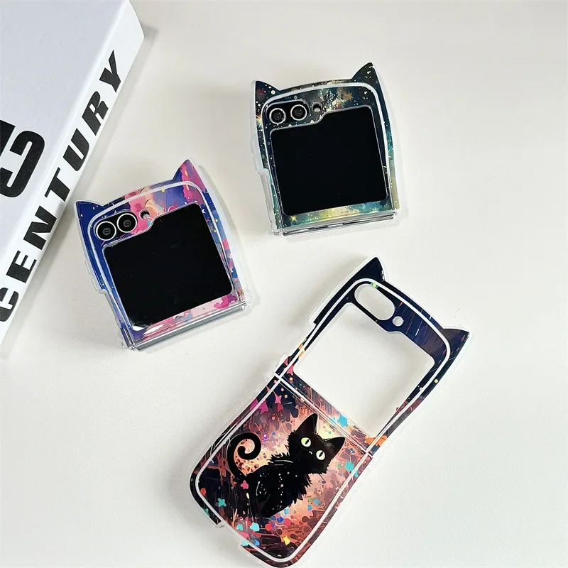 Bonita funda de teléfono con orejas de fuegos artificiales en 3D, carcasa trasera dura de PC para Samsung Galaxy ZFlip3, ZFlip4, ZFlip5, ZFlip6, Z Flip 6