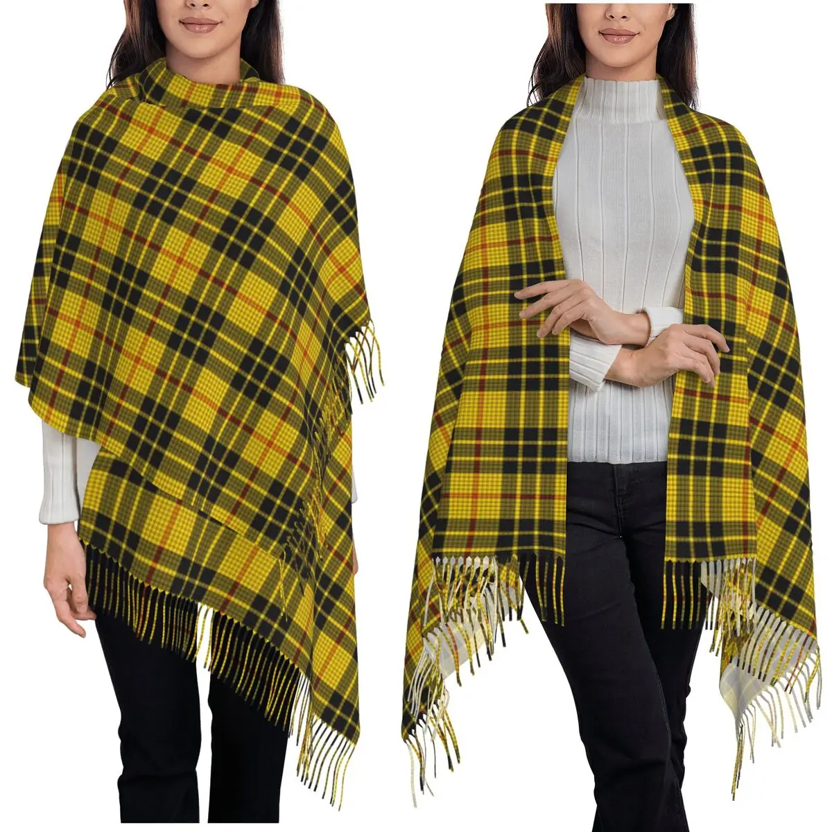 

Clan MacLeod Tartan Plaid Геометрический клетчатый шарф Шарфы с кисточками для женщин Мягкие теплые шали и накидка Длинная осенне-зимняя шаль