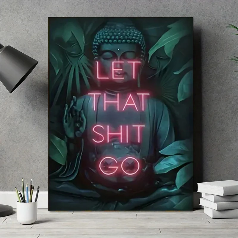 Modern Neon Buddha Yoga Zen Canvas Prints Funny Buddha Portrait Wall Art Posters for Living Room Bedroom Bathroom & Home Decor