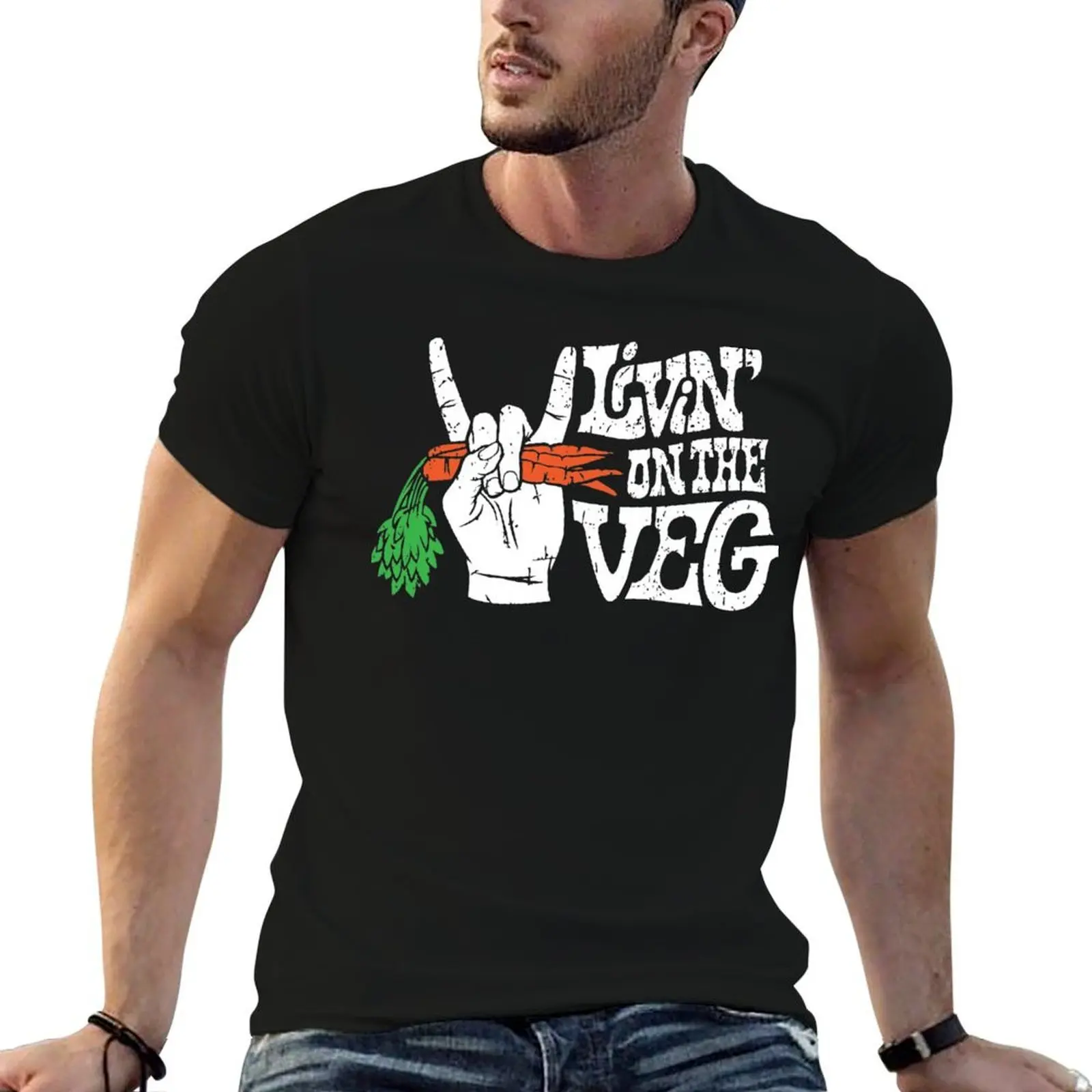 Livin' on the Veg T-Shirt, schwarzes Baumwoll-T-Shirt, schlicht, für Herren-Paket, Herren-T-Shirts, hochwertiges Luxus-Marken-T-Shirt