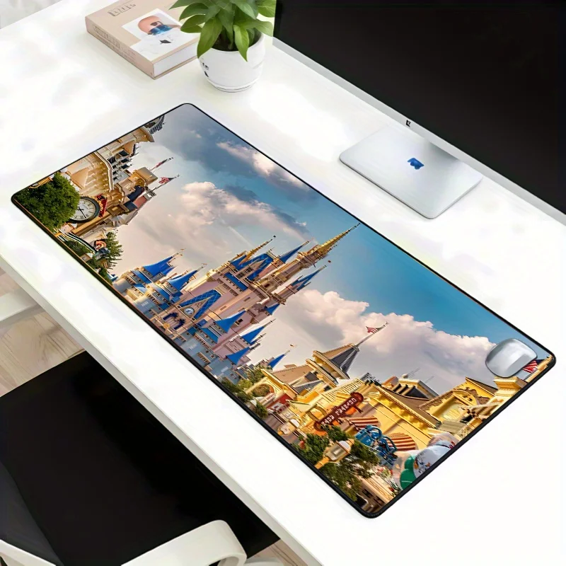 1pc grande fantasia castelo mouse pad-tapete de mesa de escritório multifuncional com cena vibrante, base de borracha antiderrapante, superfície lisa fo