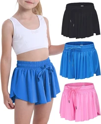 Pantaloncini per bambini ragazze Flowy Butterfly Shorts Athletic 2 in 1 gonne da corsa Short Cheer Tennis Dance Preppy abbigliamento per bambini 5-12Y