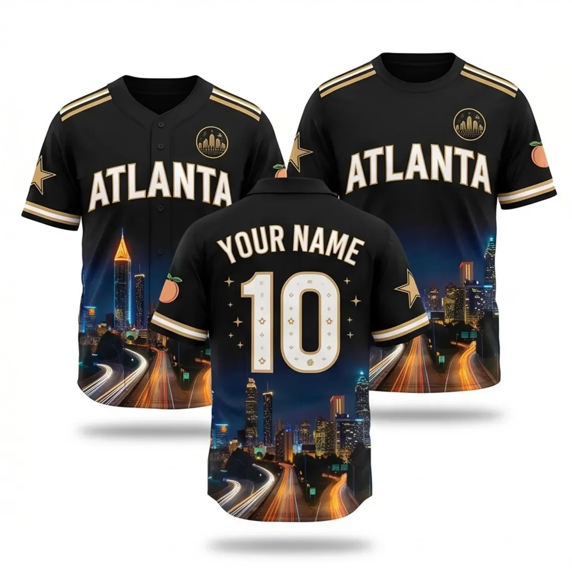 Atlanta City Baseball Jersey T Shirt Hawaiian Set Custom Name Number Gift Hawaii Shirts Sports Top