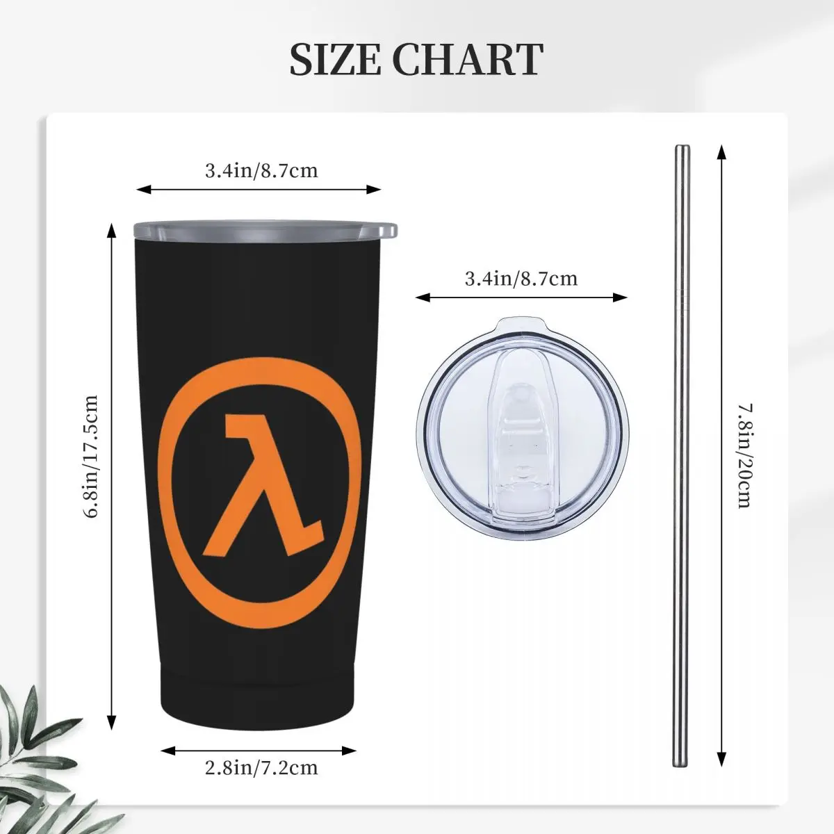 Half Life Lambda Stainless Steel Tumbler Vacuum Insulated Mugs Thermal Cold Cup Straws With Lid 20oz