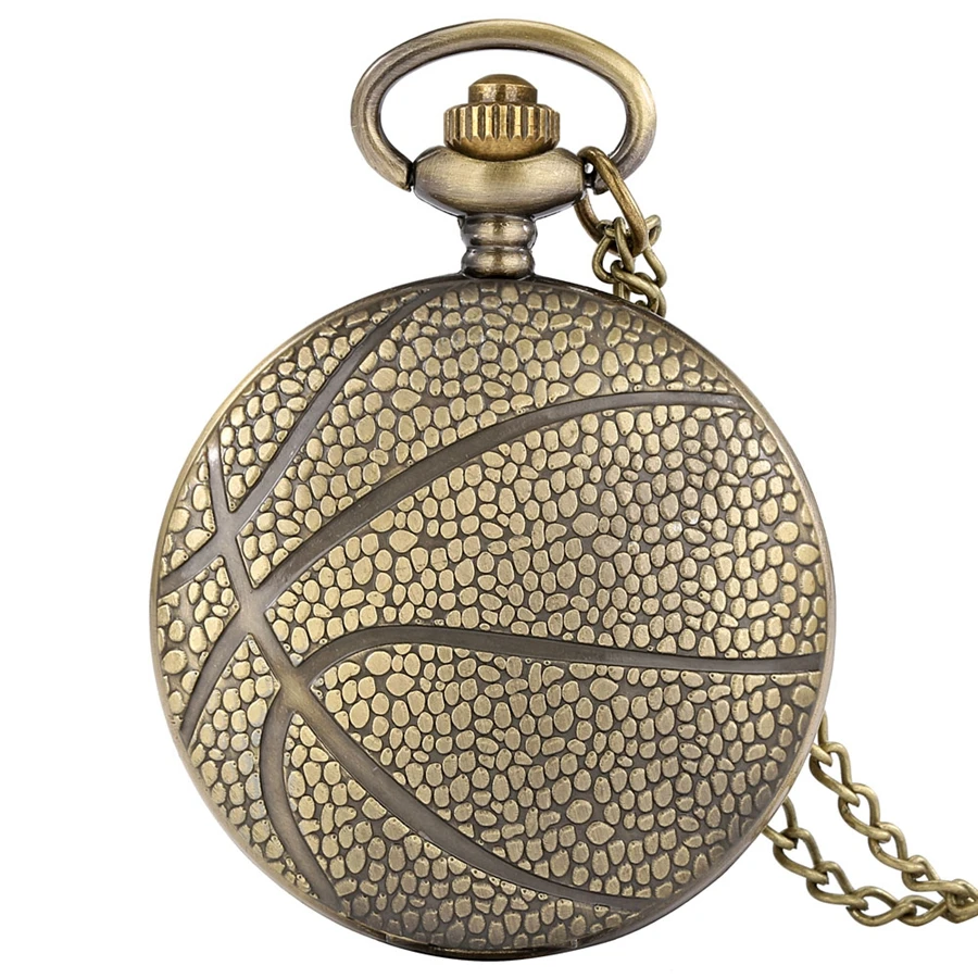 Antique Vintage Sports Ball Series Basketball Pattern Quartz Pocket Watch Scratches Sport Sweater Chain Necklace Pendant for Boy