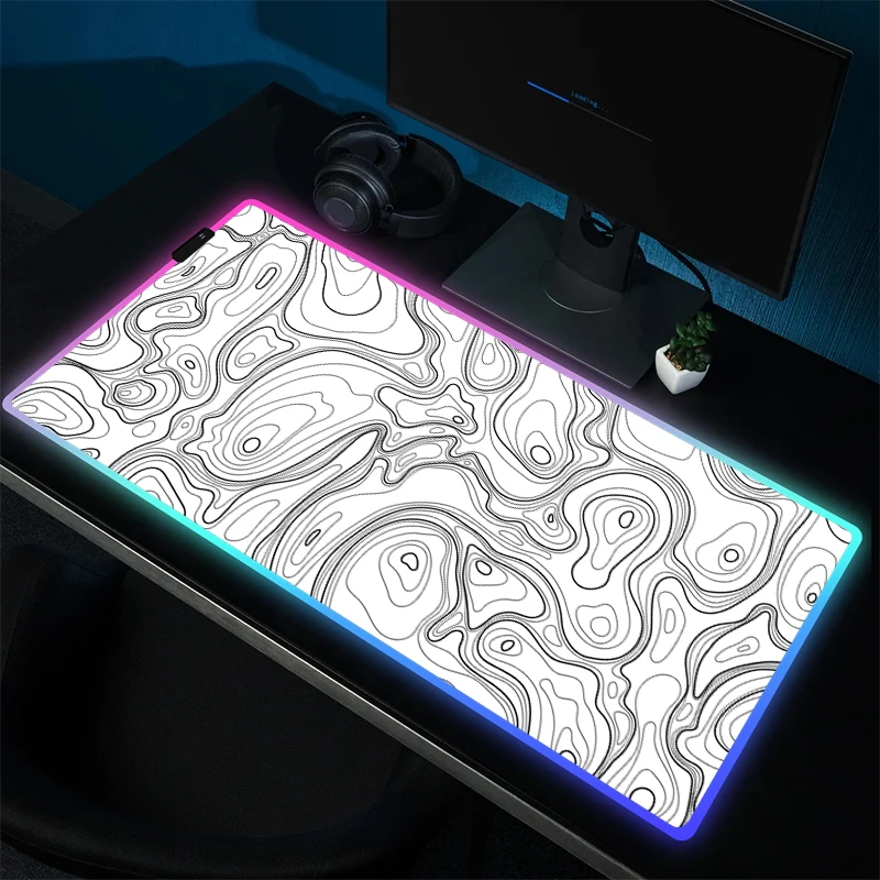 Eenvoudige Lijn Muismat Rgb Vergrendeling Rand Muismat Grote Gaming Muismat Gamer Hd Print Toetsenbordpad Led Game Antislip Accessoires