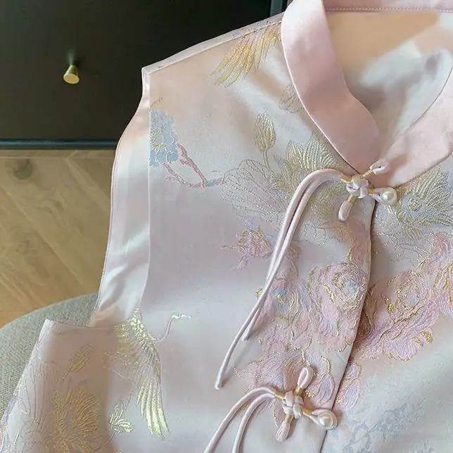 Pink New Chinese Style Embroidery Tassel Buckle Vest, Women\'s Spring High-end Temperament Tang Style Outerwear Vest