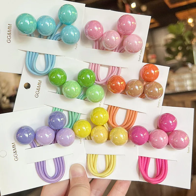 Lazos elásticos para el pelo para niña, cintas para el pelo con bolas de pompón de dos cuentas de colores, accesorios para el cabello para niña, 2