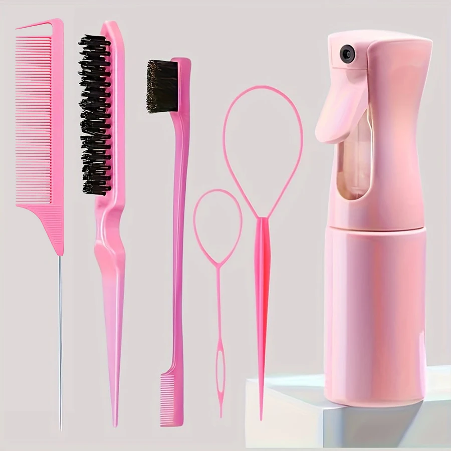 Professional 6-Piece Hairdressing Tool Set Includes Gel Spray Bottle EdgeControl Brush Mouse Tail Comb Knitting Tools Hair Brush