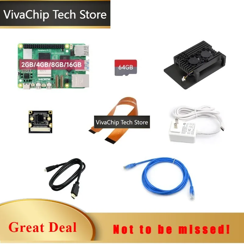 VivaCTRaspberry Pi 5 Single Board Computer 2.4GHz Quad-Core 64-bit ARM Cortex-A76 4K HDMI Dual Display 16GB RAM WiFi 6 BT 5.0