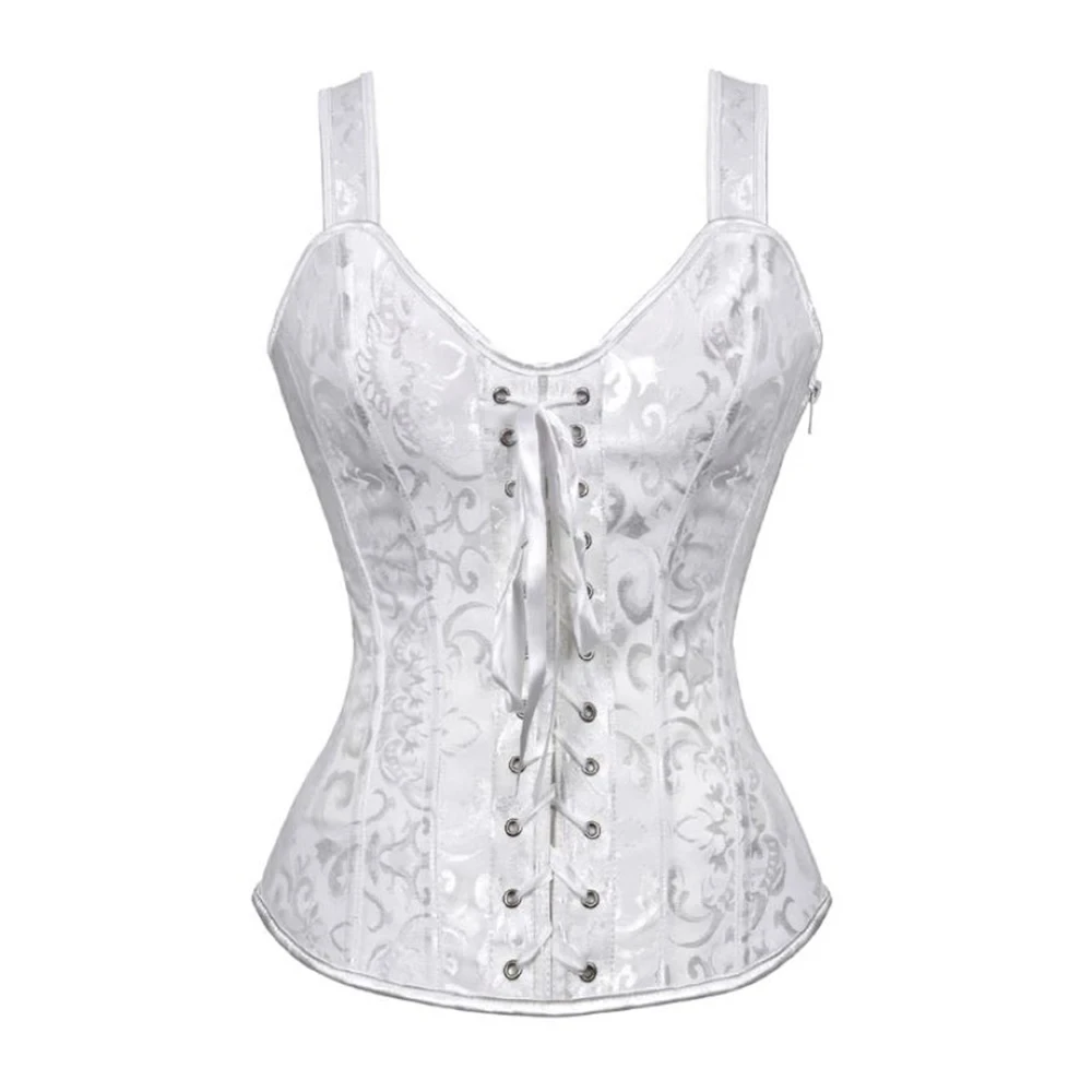 Vrouwen Corset met Bandjes Zwart Bovenborst Korsetten Vest Vintage Steampunk Korsetten en Bustiers Lace Up Jacquard Corset Top