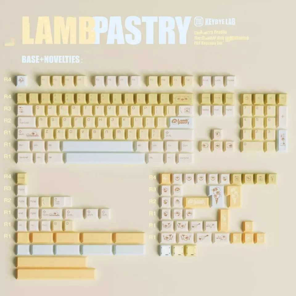 

LAMBPASTRY Keycap Set Cherry Profile PBT+PC Dye-sublimation Fit 60%-108% Peripheral Keycaps for Mechanical Keyboard Accessories