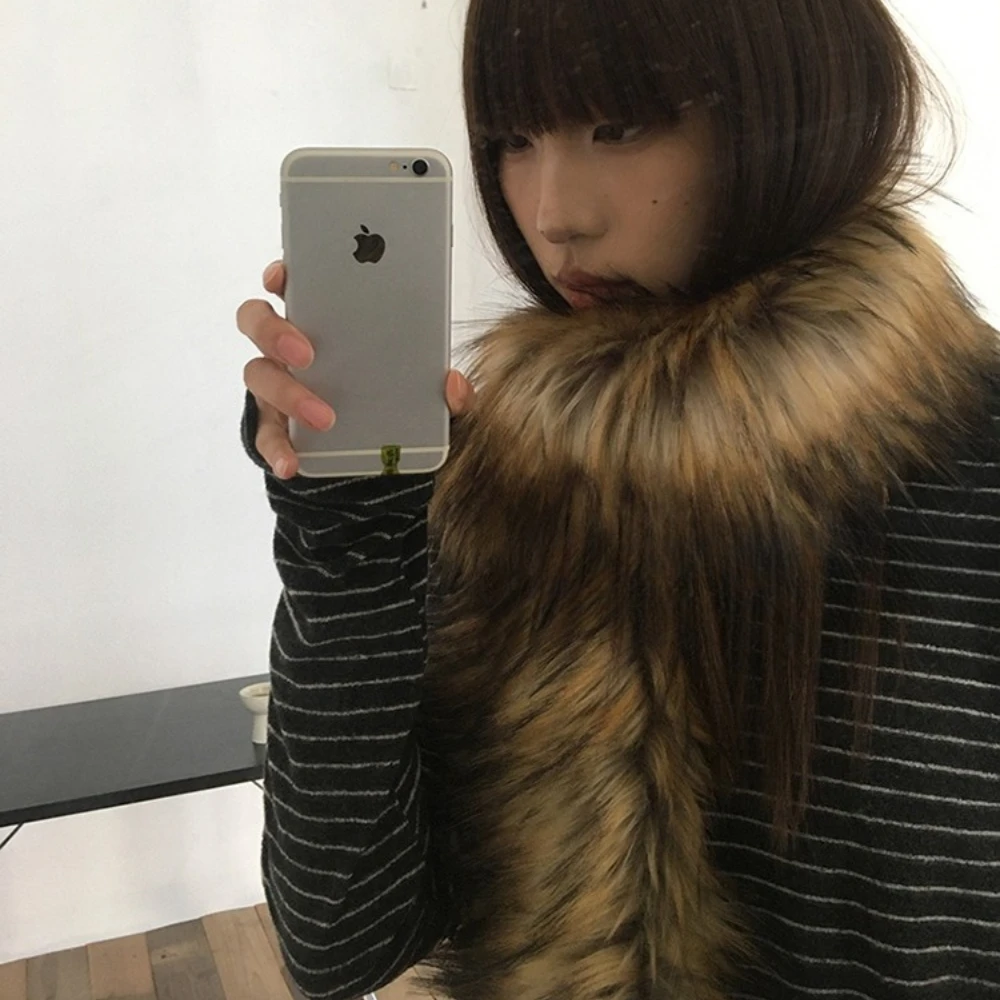 Y2K Women Faux Fox Fur Long Scarf Men Winter Warm Thickened Lengthened Scarf Neck Fur Collar Dress Cape Sexy Party Dress Shawls