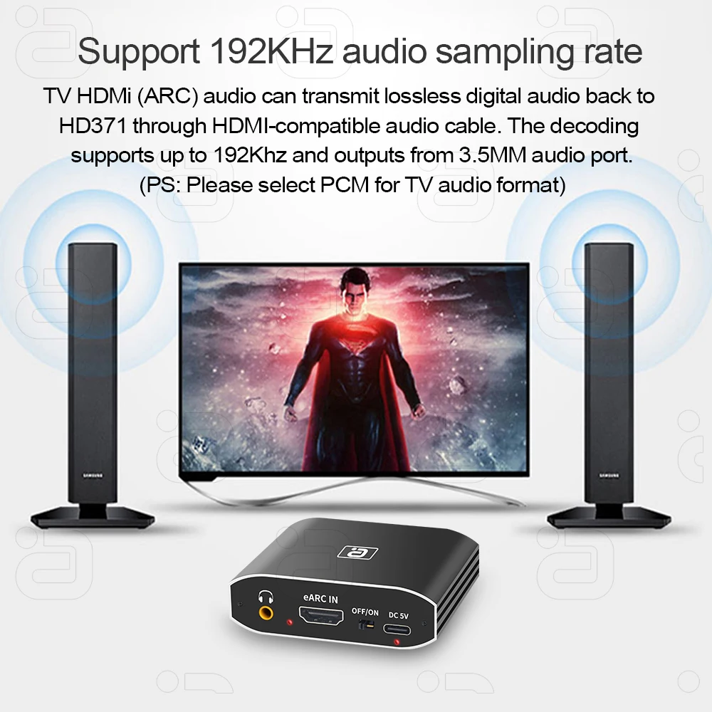 EARC/ARC Audio Extractor 192Khz DAC Converter DTS Dolby Atoms AC3 LPCM HDMI-Compatible Audio Only Adapter Optical Coaxial 3.5AUX