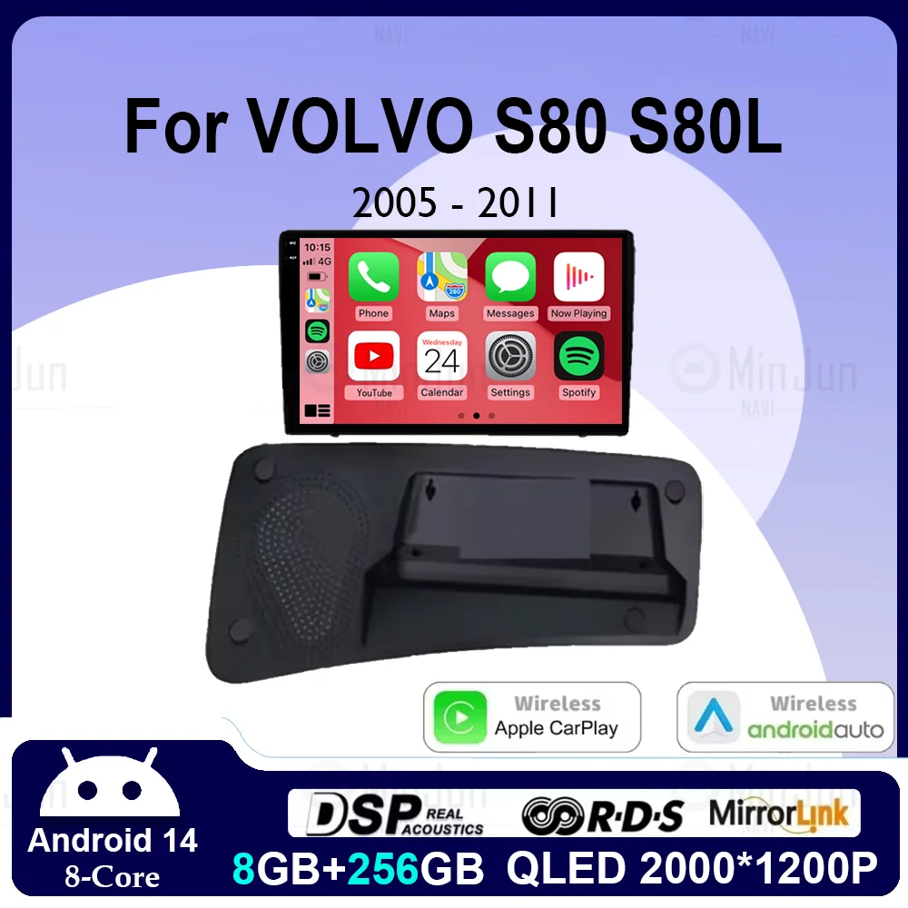 

Android 14 для VOLVO S80 S80L V70 2004-2011 Беспроводной мультимедийный плеер Carplay с GPS-навигацией, головное устройство без 2 din 2din DVD