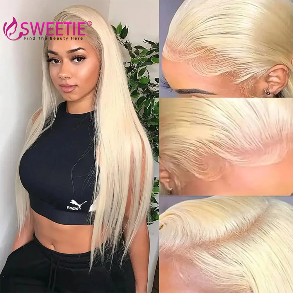 613 Honey Blonde Human Hair Remy Peruvian Straight Lace Front Human Hair Wigs 13x6 Lace Frontal Wigs for Women 180% Density