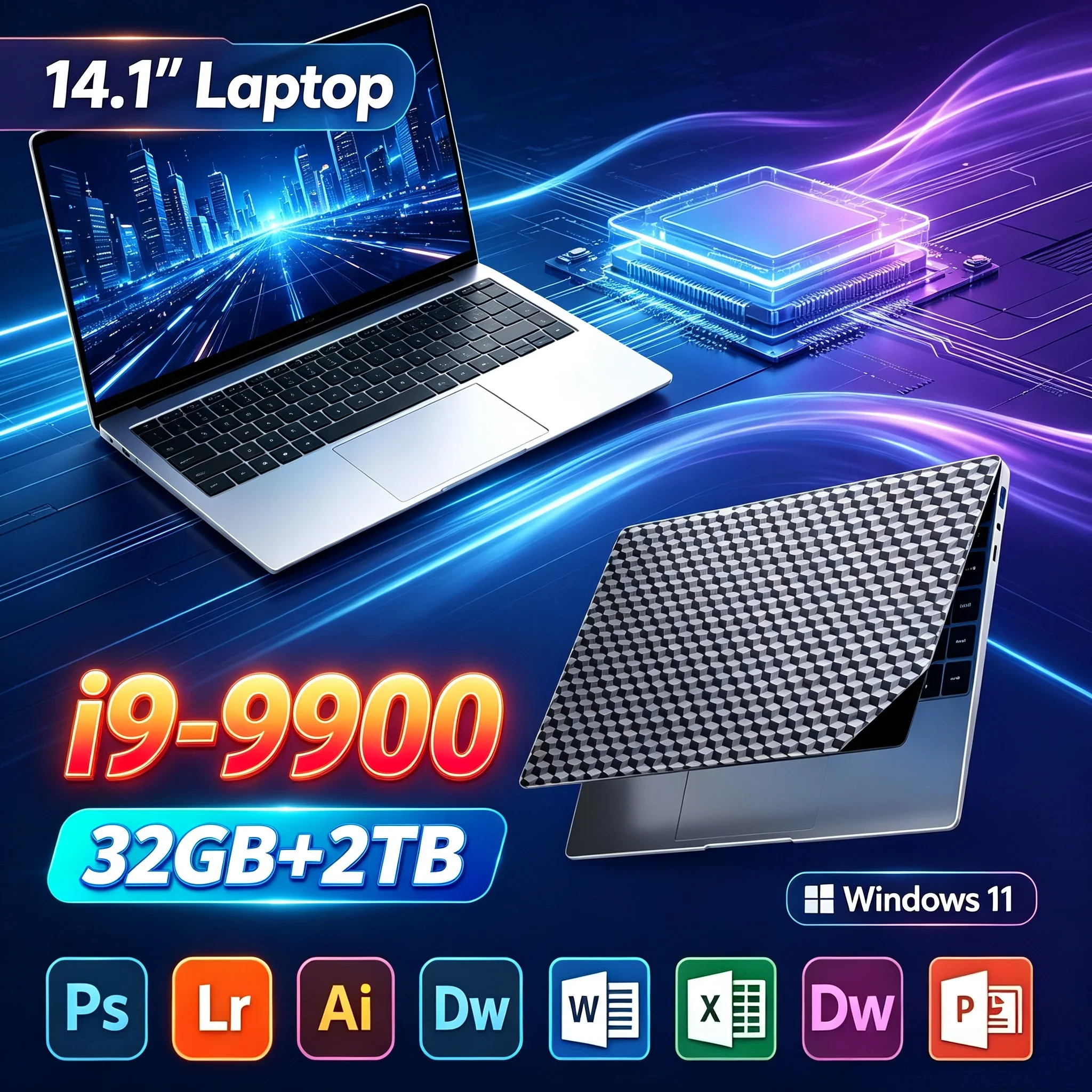 NEW Home Daily Notebook 14.1 Inch Intel I9 9900 32GB RAM 1TB/2TB SSD Windows11 1920x1080 HD Ultra Slim Laptop For Office Study