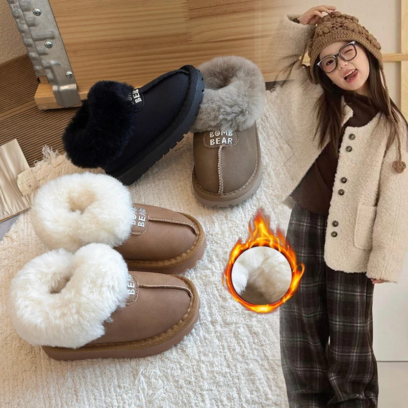 

Children's Snow Boots 3-18 Years Old Brown Padded Thickened Boys Girls Fur Shoes Curry Lightweight Non-slip Kids Short Boots