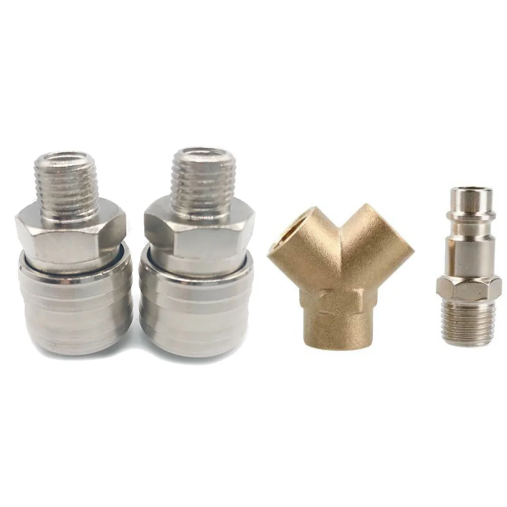 

1 4 Interface Connector Silver Airline Hose Connector Strong Sealing Dual Output High Strength Nickel Plated Alloy
