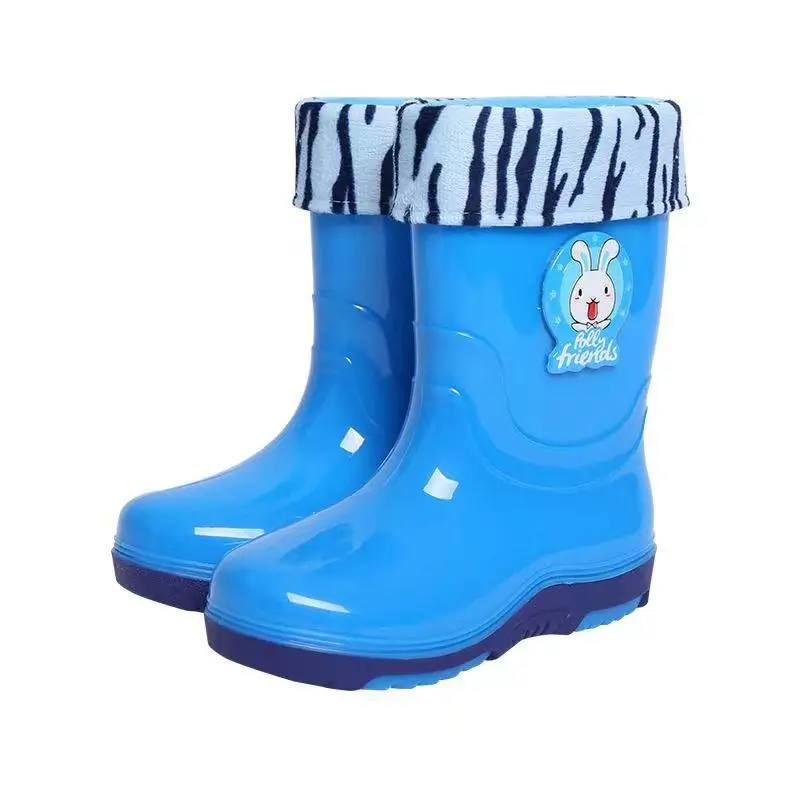 

2023 New Children's High Top Rain Shoes Boys And Girls Soft Bottom Non Slip Cover Foot Cotton Covered Rain shoes Water Shoes