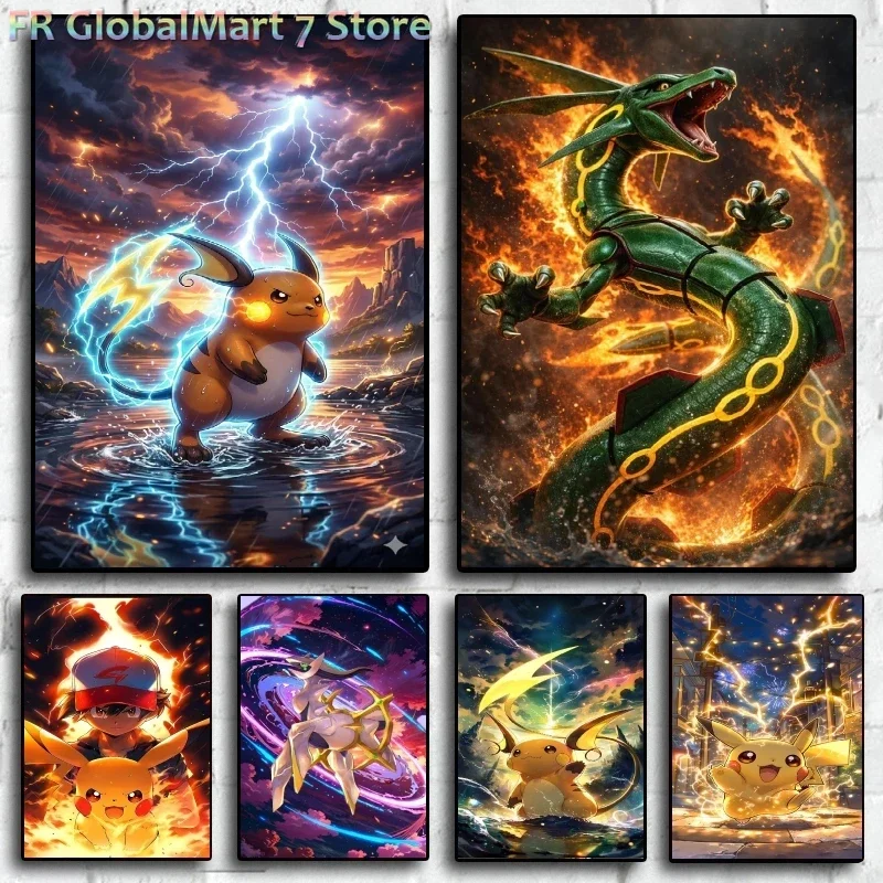 Print on Canvas Pokemon Pictures Pikachu Hanging Spray Painting Kids Action Figures Gifts Wall Art Home Room Aesthetic Poster