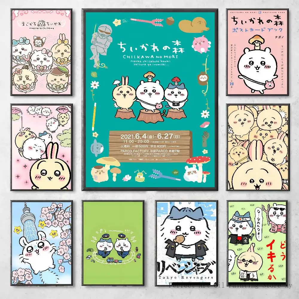 Cute Poster Stickers Living Room Bedroom Entrance Cafe Wall Art Cartoon C-Chiikawa Decoration Painting
