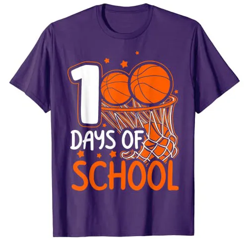 100th Day of School Basketball Kids 100 Days of School T-Shirt Boys Fashion Sons novelty Gift Schoolwear Clothes Graphic Tee Top