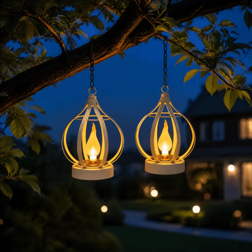 Atmosphere Metal Solar Lamp Waterproof Solar Powered Flame Lamp Decorative Atmospheric Hanging Projection Lamp Garden