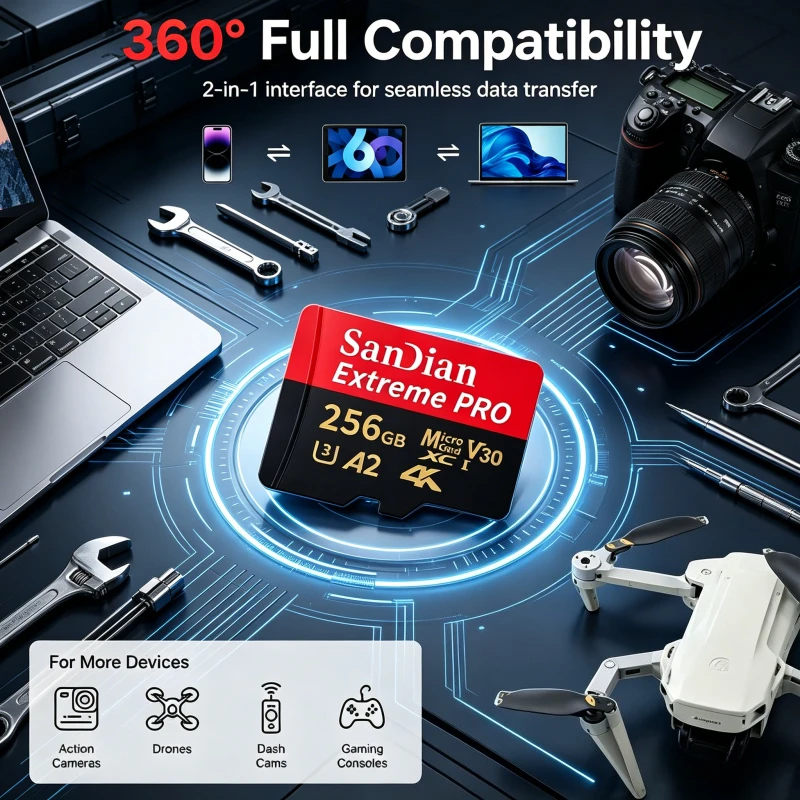 SANDIAN Memory Card for Phones/Digital Camera/MP3 Player High-Speed 256GB Storge SD Card Micro TF Cards Class 10 Fast Transfer