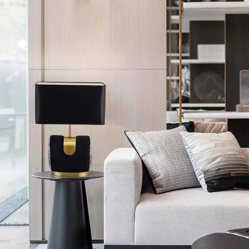 Simple flannel leather modern creative American living room study bedroom art bedside lamp