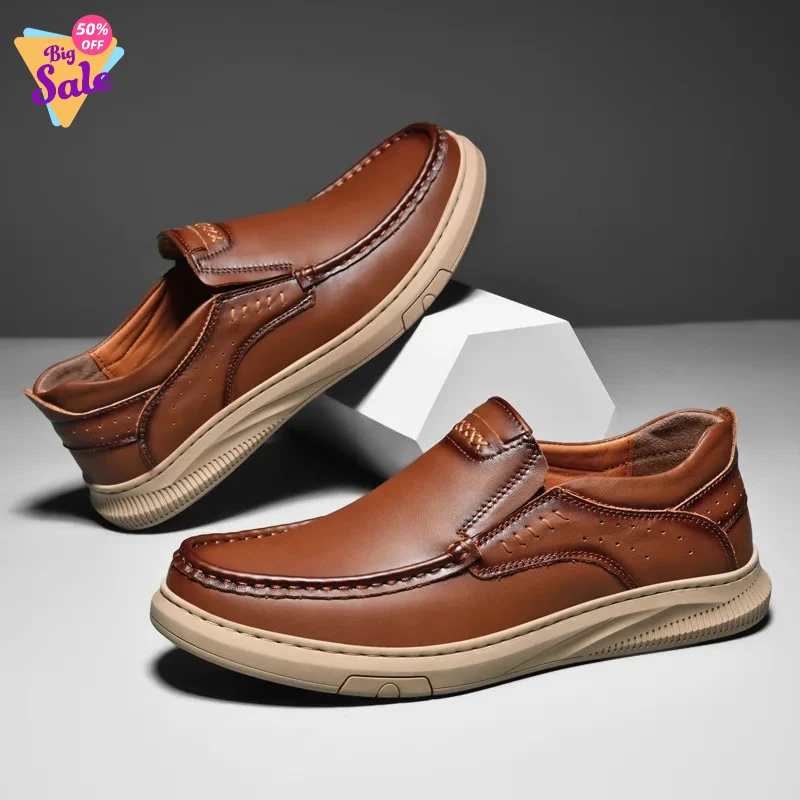 

Men's Top Layer Cowhide Leather Shoes Spring Summer Casual Men's Shoes Soft Sole Comfortable Genuine Leather Men's Driving Shoes