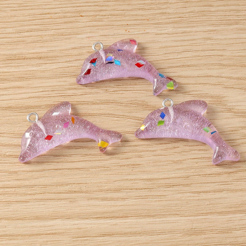 Tusember 10 Stück niedliche Meerestiere, bunte Delfin-Anhänger aus Kunstharz für DIY-Ohrringe, Armbänder, Schlüsselanhänger, Schmuckzubehör – Detail 6