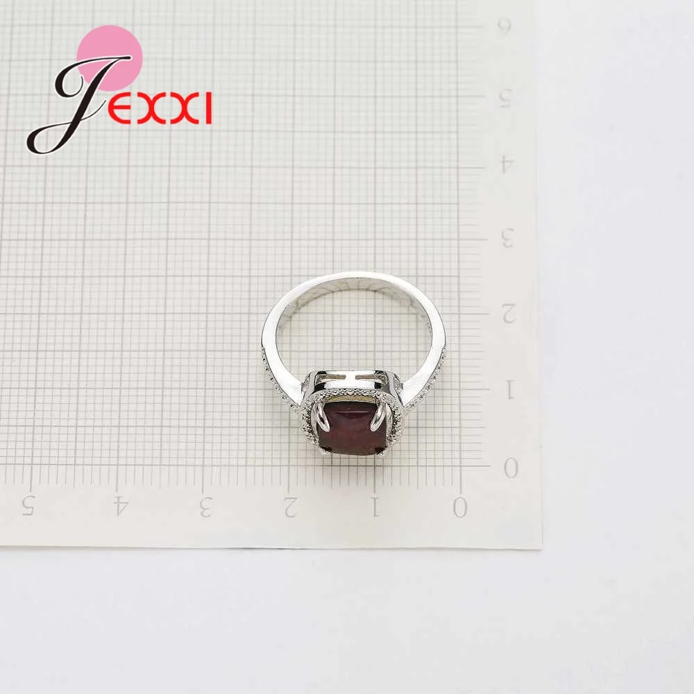 5 Màu Lựa Chọn Cao Cấp Sang Trọng Phong Cách Nữ Bạc 925 Nhẫn Hình Vuông Lớn Đá Opal Nữ DỰ TIỆC CƯỚI