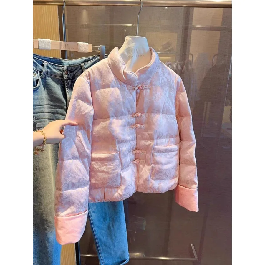 

New Chinese Sle Thiened Winter Cotton Jaet Women's ort Outerwear Warm down Quilted Button Front Coat Sli Commute