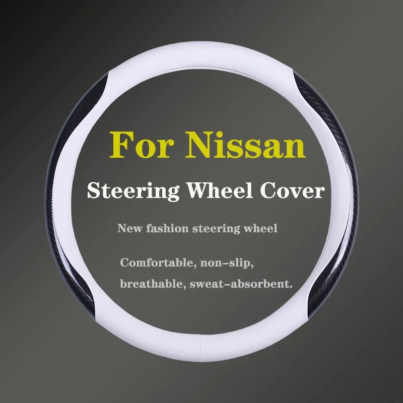 For Nissan Car Steering Wheel Cover Carbon Fiber Leather Fit Note Pathfinder X-trail Versa March Patrol Almera Teana Tiida