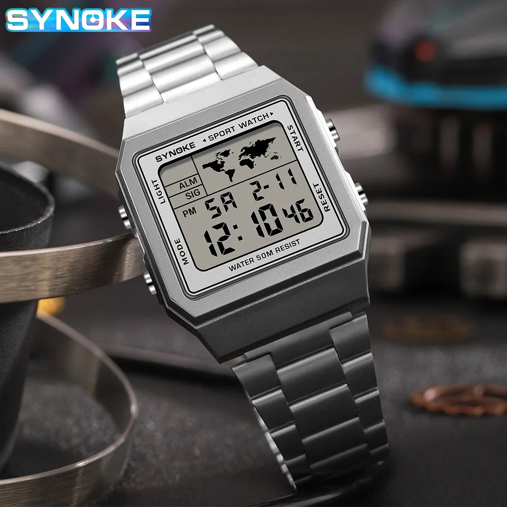 SYNOKE Couple watches Top Brand Luxury Stainless Steel Chrono Sport Watches Light Display Digital Wristwatch Waterproof Fashion