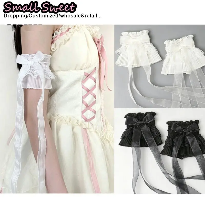 

Women Y2K Yami Kawaii Girl Lace Trim Bow Arm Sleeves Lolita Tulle Ribbons Wedding Accessories Jk Matching Bangleswrist cuff