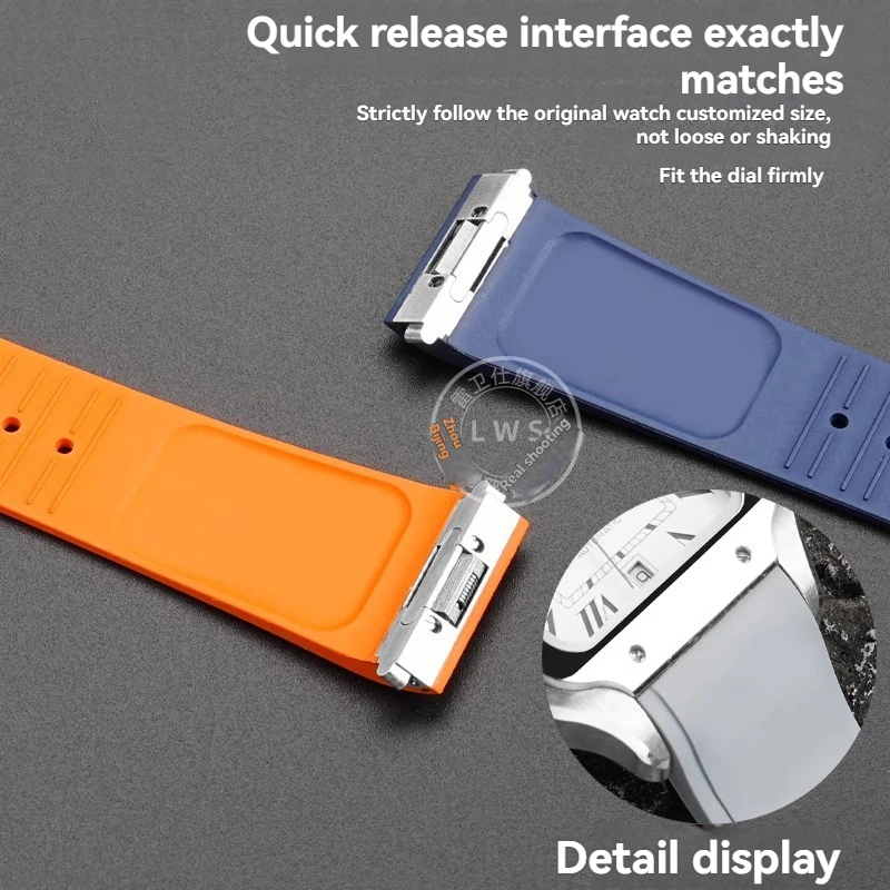 18.5 مللي متر 21 مللي متر الإفراج السريع حزام الساعات ل كارتييه سانتوس دومونت الفلور ساعة مطاطية حزام الرجال النساء للطي مشبك أسود برتقالي