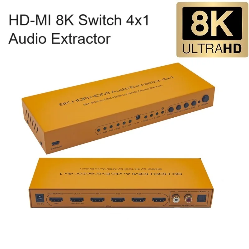 

HDMI-compatible 2.1 Switcher 4x1 ARC Audio Extractor 7.1 5.1 De-embed Audio Switch HDR10+ VRR ALLM 4K@120Hz 8K@60Hz for PS5 HDTV